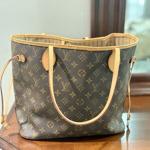 💯 Authentic  Louis Vuitton NEVERFULL Monogram Tan and Brown Tote